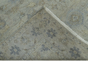 Silver And Beige Traditional Design Hand Knotted 4x5.6 Wool Area Rug