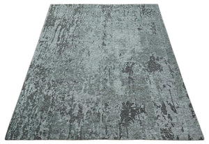 Silver and Charcoal Rug 8x10 Hand Woven Abstract Area Rug