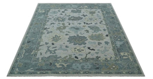 Silver and Gray Hand knotted Traditional Oushak Multi Size wool Area Rug