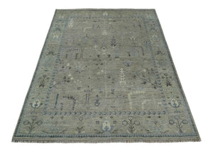 Silver and Olive 8x10 Antique Hand Knotted Turkish Design Area Rug