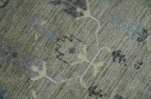 Silver and Olive 8x10 Antique Hand Knotted Turkish Design Area Rug