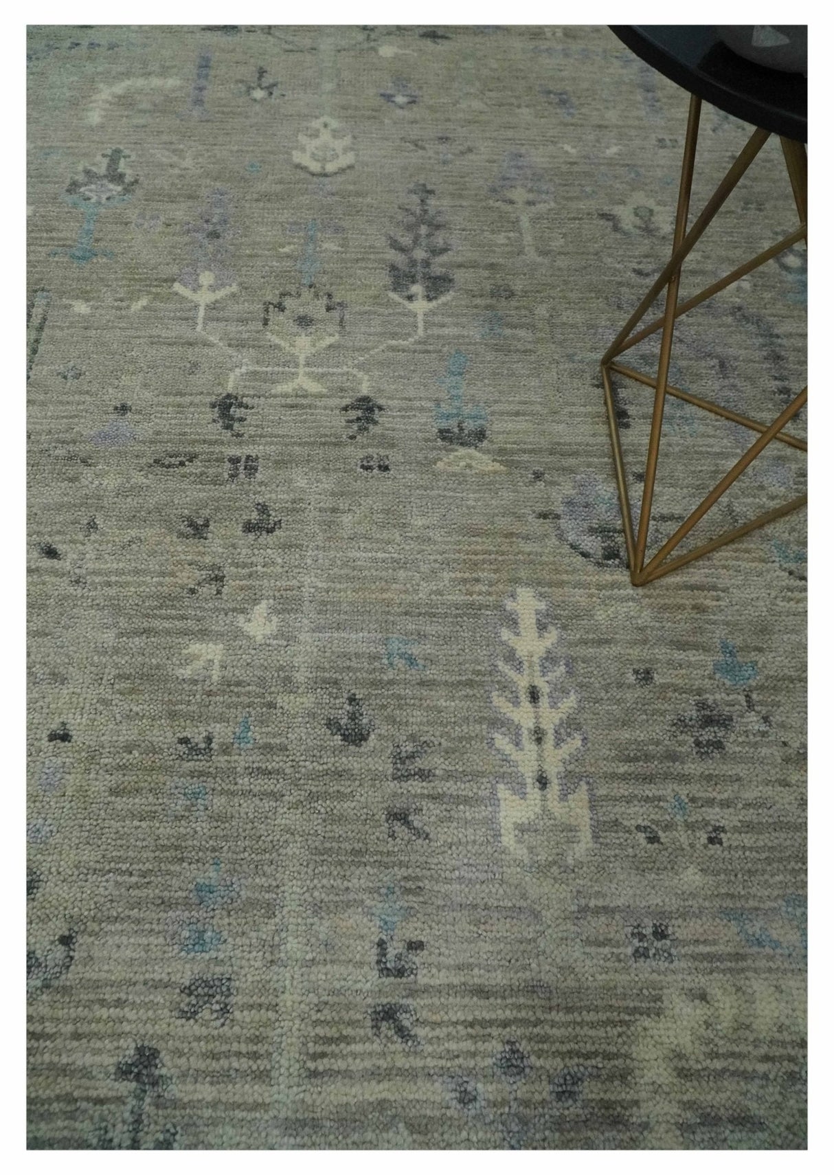 Silver and Olive 8x10 Antique Hand Knotted Turkish Design Area Rug