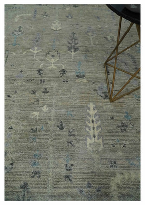 Silver and Olive 8x10 Antique Hand Knotted Turkish Design Area Rug