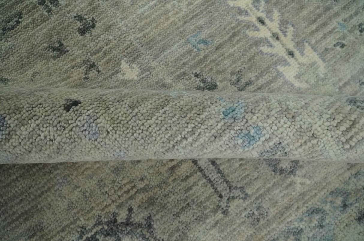 Silver and Olive 8x10 Antique Hand Knotted Turkish Design Area Rug