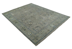 Silver and Olive 8x10 Antique Hand Knotted Turkish Design Area Rug