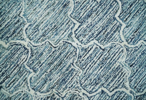 Silver, Blue and Ivory Modern Geometric Hand Tufted Multi Size Natural Wool Rug