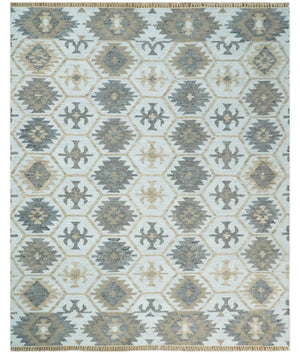 Ivory And Beige Modern Style Fine Wool and Viscose Rug