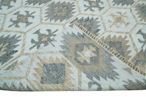 Ivory And Beige Modern Style Fine Wool and Viscose Rug