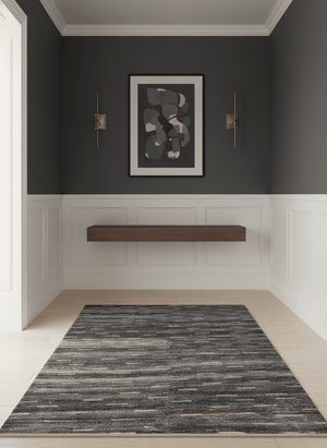 Silver, Gray, Charcoal, and Maroon Modern Abstract Dari 5x8 Pet yarn Area Rug