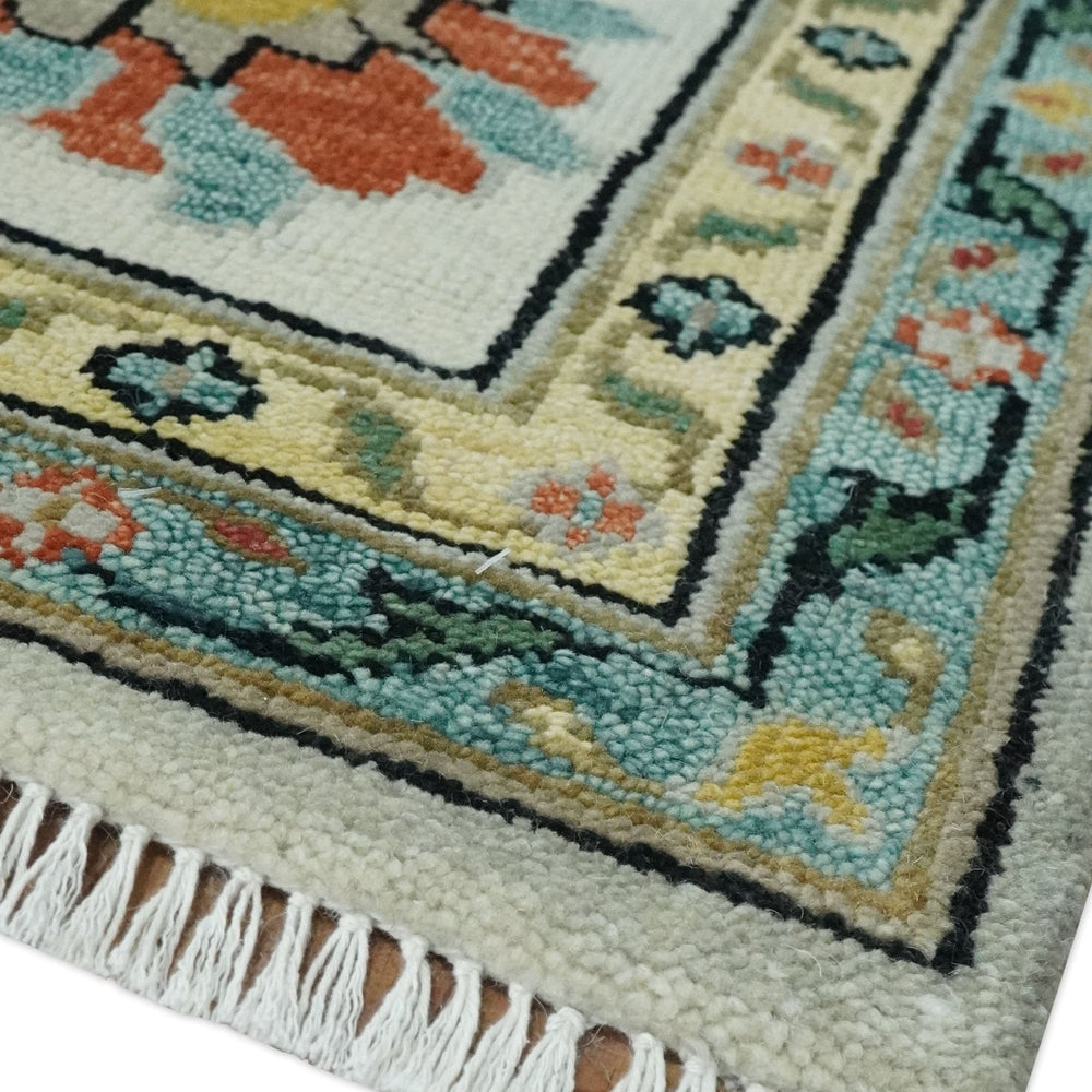 Silver, Ivory and Beige vibrant Colorful Hand knotted 8x10 and 9x12 Traditional Oushak wool Rug