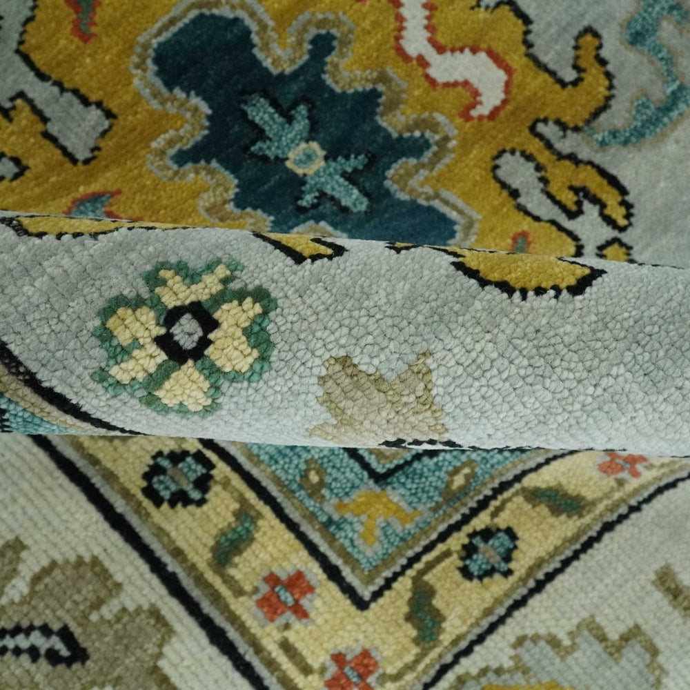 Silver, Ivory and Beige vibrant Colorful Hand knotted 8x10 and 9x12 Traditional Oushak wool Rug