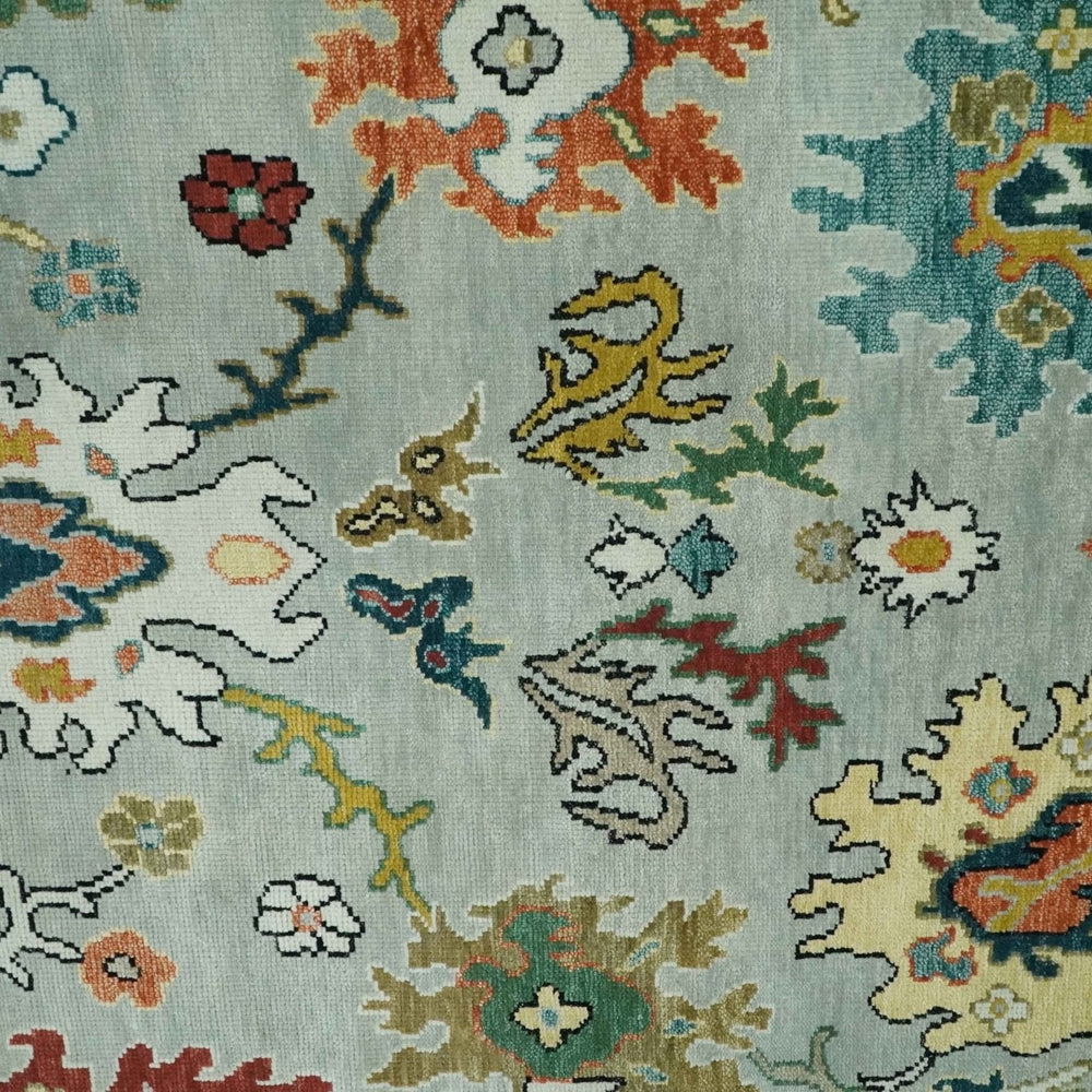 Silver, Ivory and Beige vibrant Colorful Hand knotted 8x10 and 9x12 Traditional Oushak wool Rug
