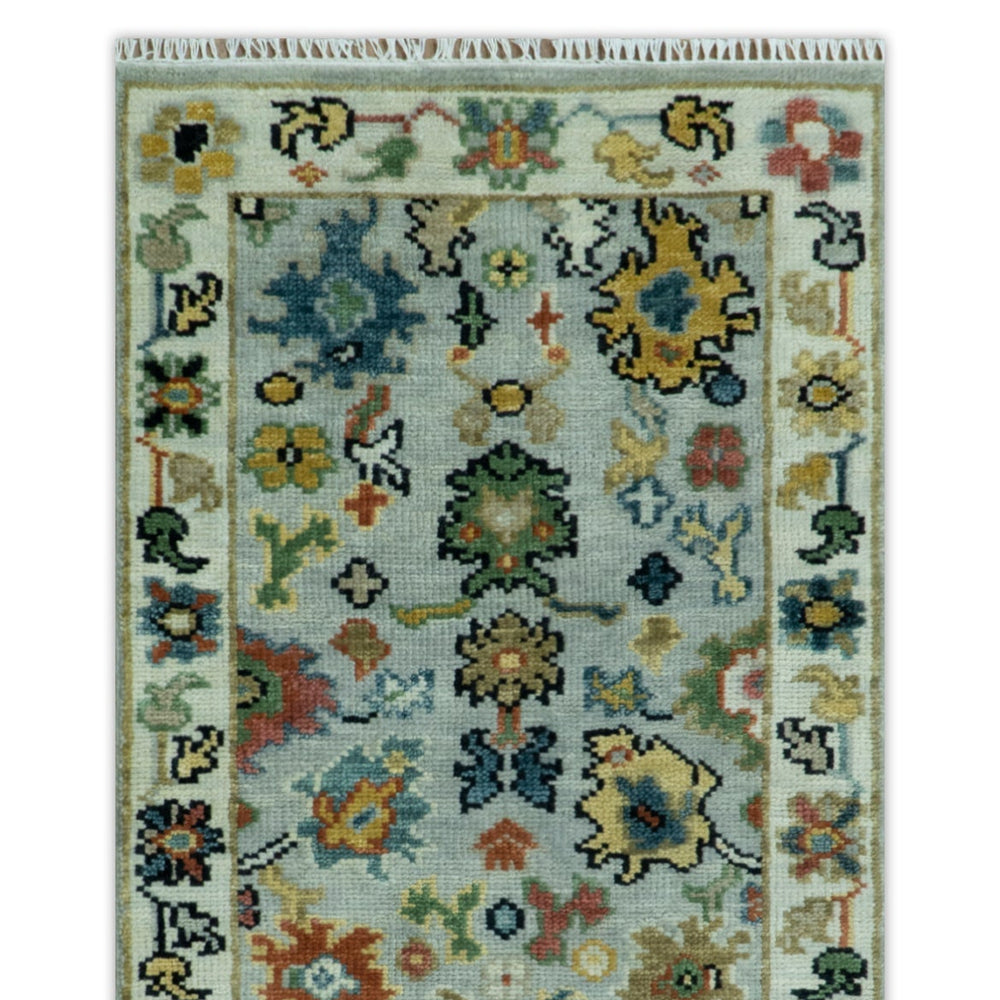Silver, Ivory and Beige vibrant Colorful Hand knotted Multi Size Traditional Oushak wool Rug