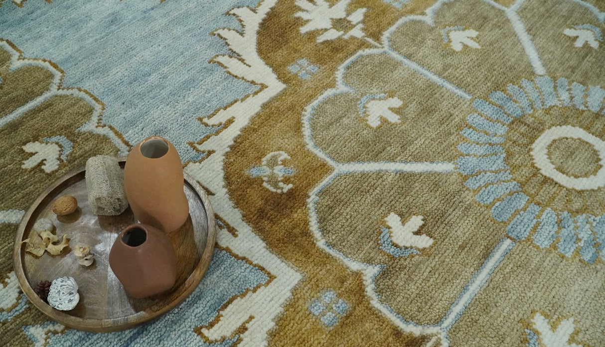 Silver, Olive and Ivory Traditional Medallion Large Floral Design Hand knotted 9x12 wool Rug