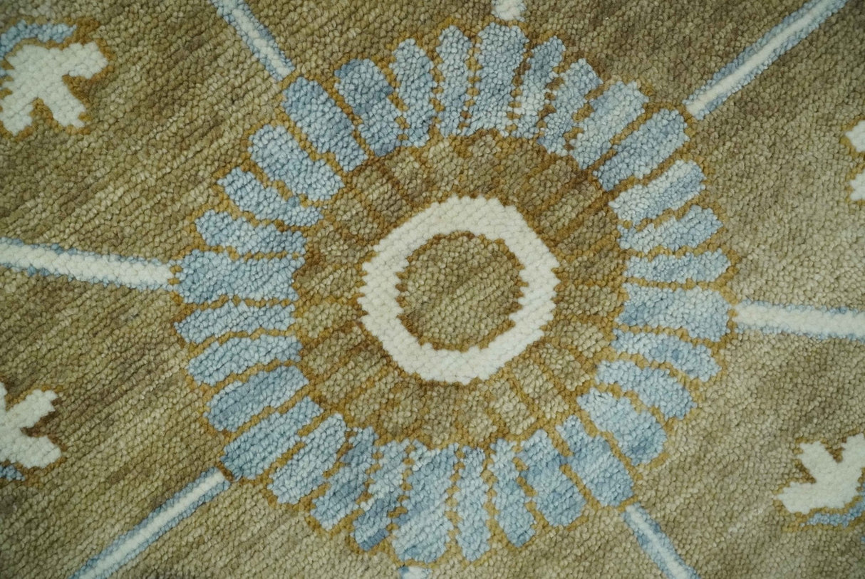 Silver, Olive and Ivory Traditional Medallion Large Floral Design Hand knotted 9x12 wool Rug