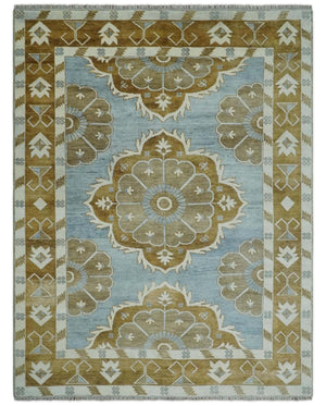 Silver, Olive and Ivory Traditional Medallion Large Floral Design Hand knotted 9x12 wool Rug