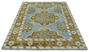 Silver, Olive and Ivory Traditional Medallion Large Floral Design Hand knotted 9x12 wool Rug