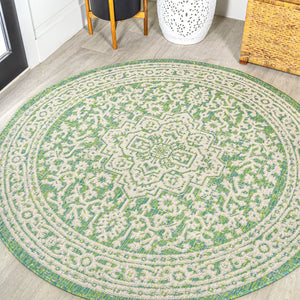 Sinjuri-Medallion-Textured-Weave-Indoor/Outdoor-Round-Area-Rug-Area-Rugs