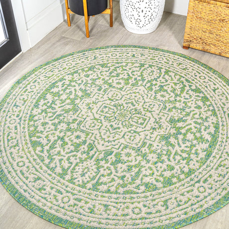Sinjuri-Medallion-Textured-Weave-Indoor/Outdoor-Round-Area-Rug-Area-Rugs