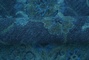 Sky Custom Made Blue Traditional Oushak Design Overdyed Wool Rug