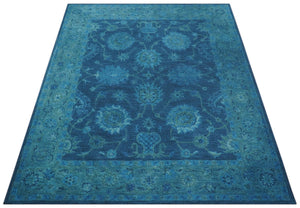 Sky Custom Made Blue Traditional Oushak Design Overdyed Wool Rug