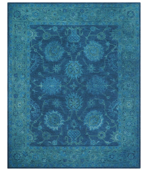 Sky Custom Made Blue Traditional Oushak Design Overdyed Wool Rug