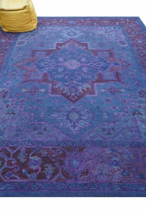 Sky Traditional Design Purple Hand Tufted Overdyed Wool Rug