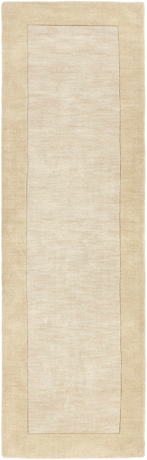 Bordered Solid Beige Wool Rug