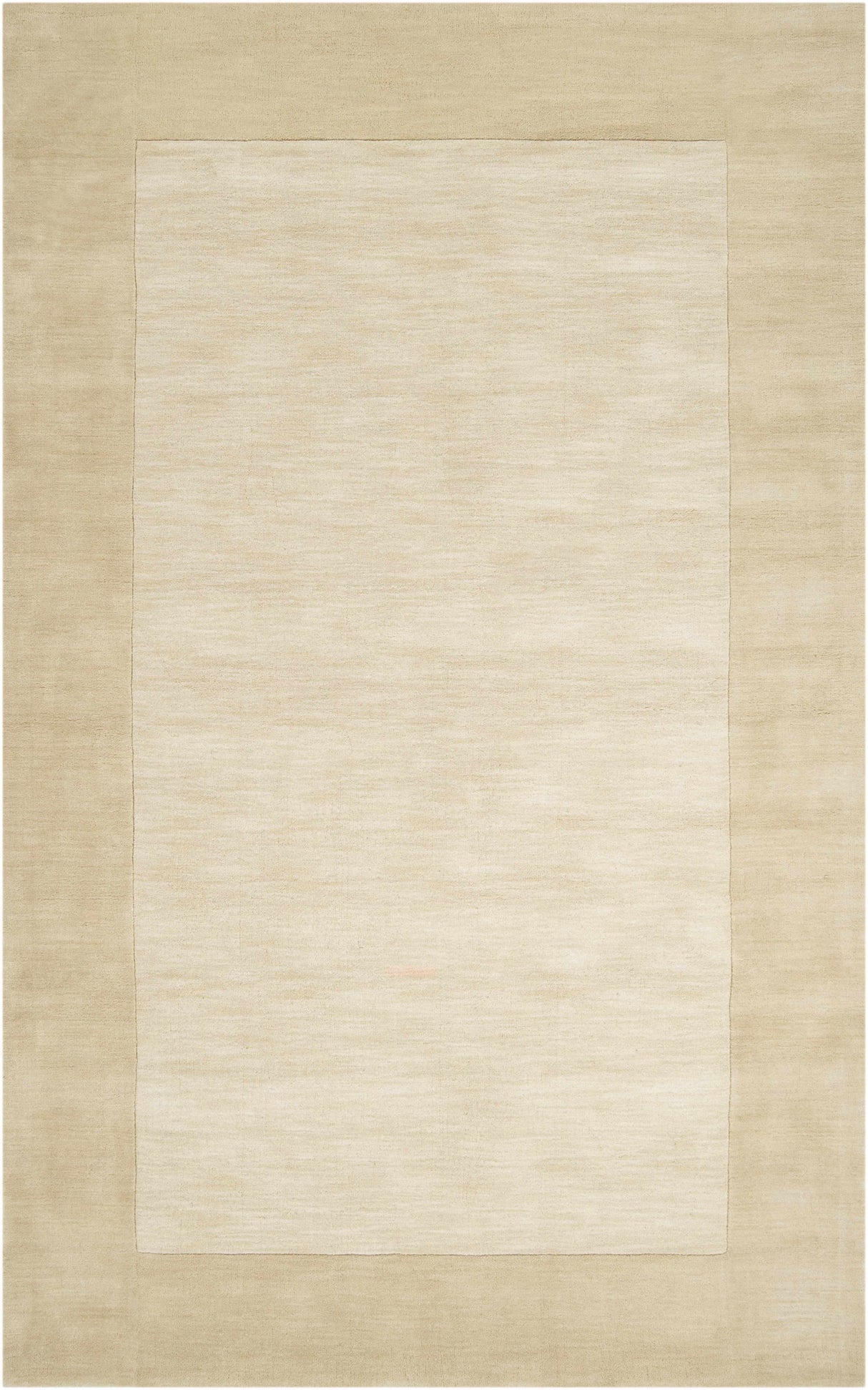 Bordered Solid Beige Wool Rug