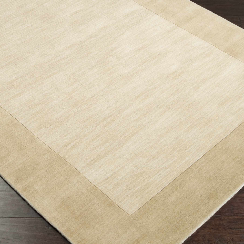 Bordered Solid Beige Wool Rug