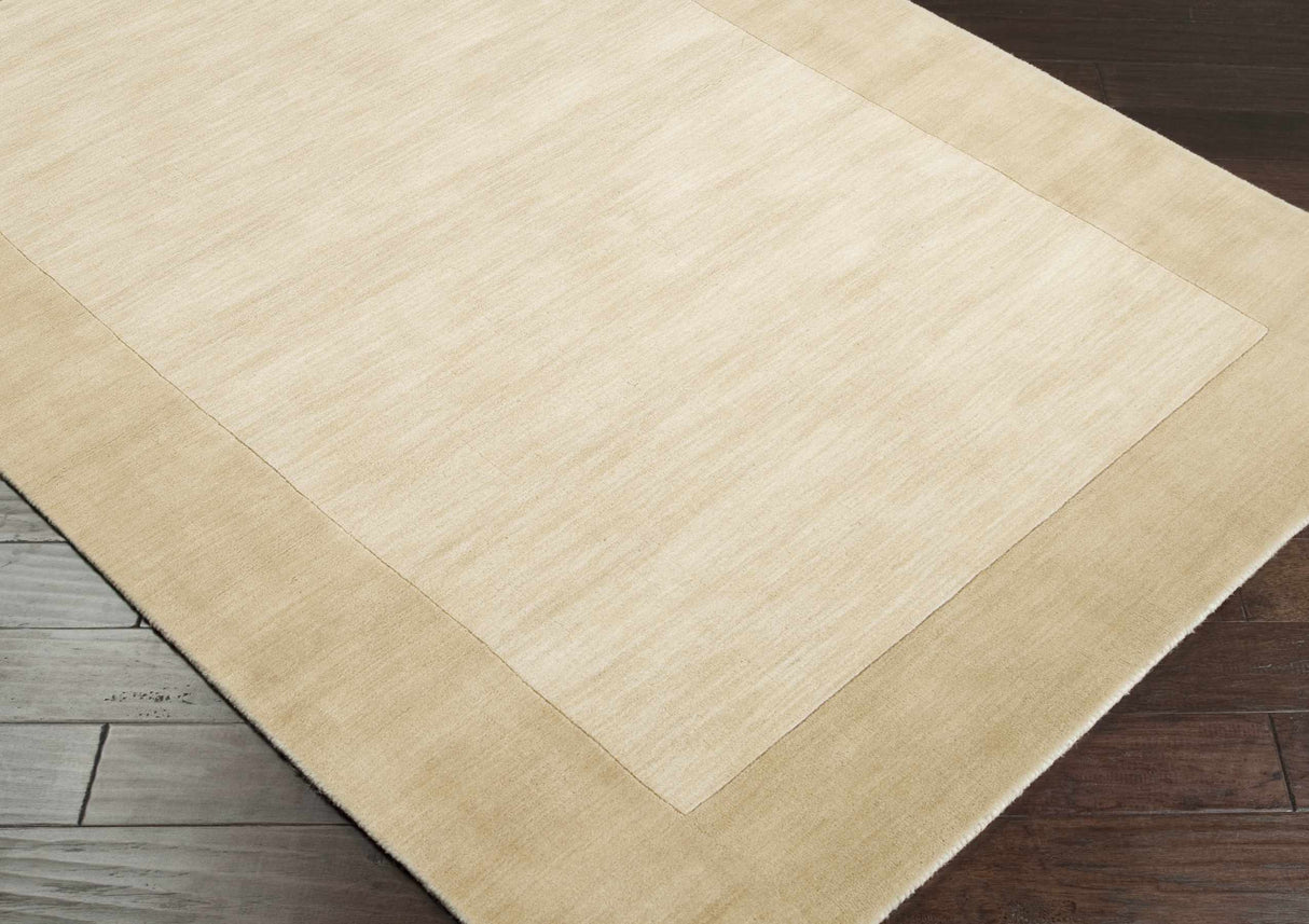 Bordered Solid Beige Wool Rug