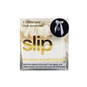 slip 1 Ribbon and Midi Scrunchie Set WHITE - New