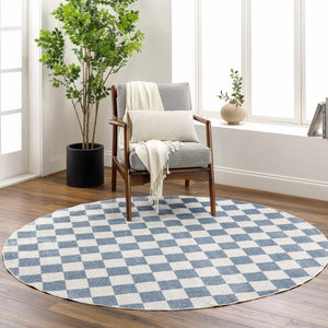 Brone Blue Checkered Washable Rug