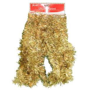 12 foot 5 Ply Holographic Tinsel Garland - Gold