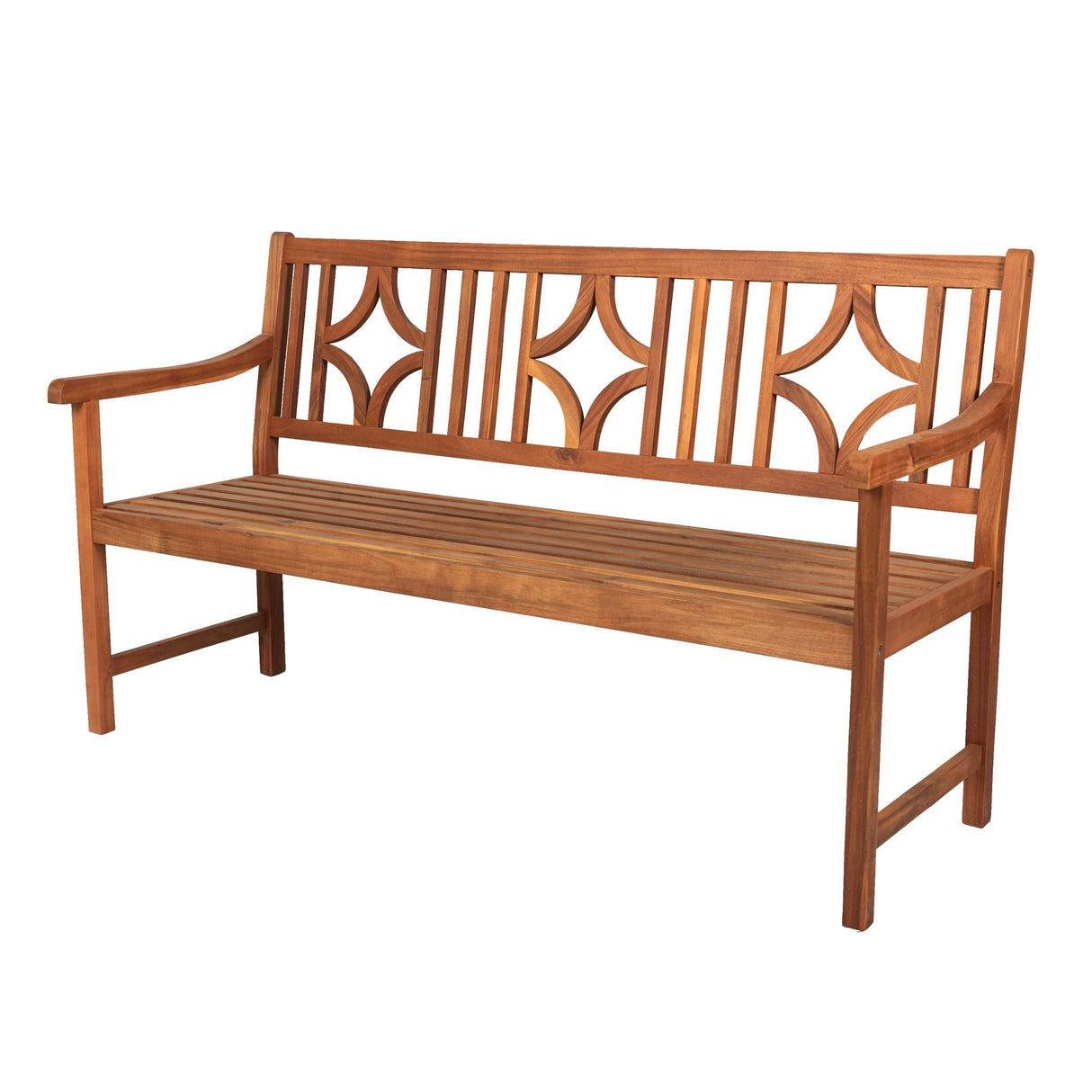 Sloane 3 - seat ogee diamond - back support acacia wood outdoor garden patio bench - Tuesday Morning - Outdoor Benches