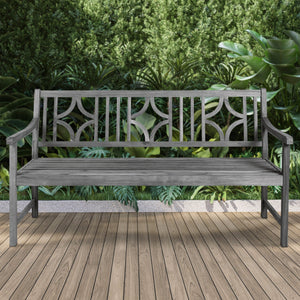 Sloane 3 - seat ogee diamond - back support acacia wood outdoor garden patio bench - Tuesday Morning - Outdoor Benches