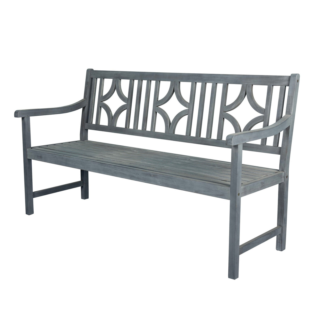 Sloane 3 - seat ogee diamond - back support acacia wood outdoor garden patio bench - Tuesday Morning - Outdoor Benches