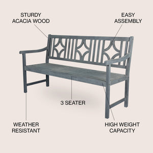 Sloane 3 - seat ogee diamond - back support acacia wood outdoor garden patio bench - Tuesday Morning - Outdoor Benches