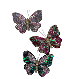 Sparkling Butterfly Clip-On Ornaments - Set of Three