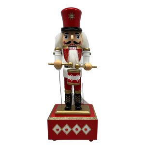 Wood Wind-Up Musical Nutcracker Figurine with Movement - Red Hat