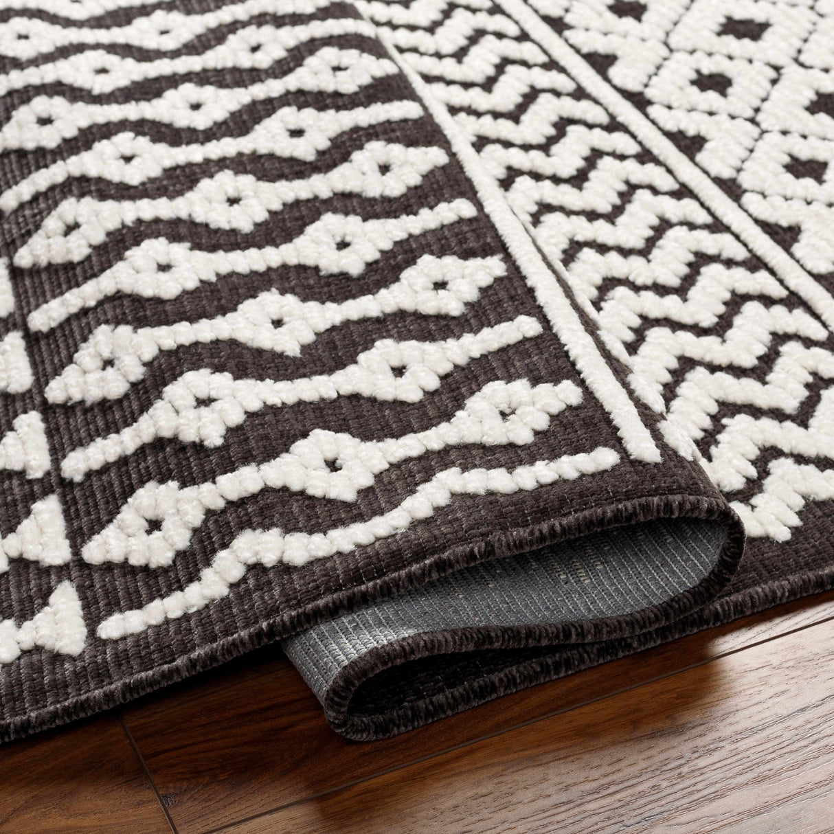 Drago Black Trellis Washable Rug - Clearance