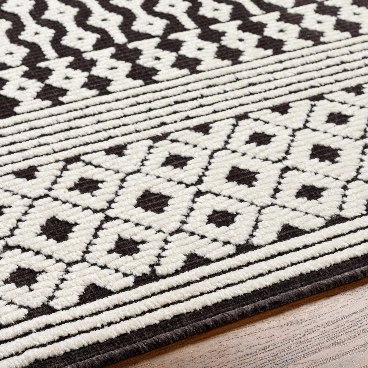 Drago Black Trellis Washable Rug - Clearance
