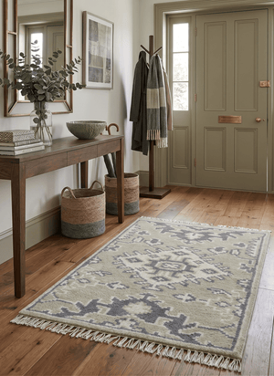 Small 2x3 Traditional Beige And Gray Hand Knotted Wool Rug