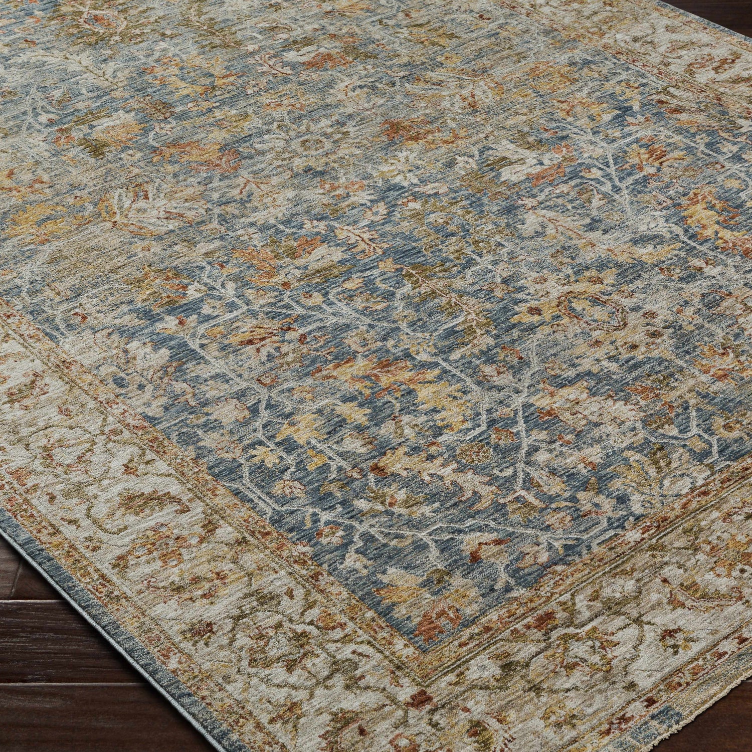 Asabi Blue Textured Rug with Fringes