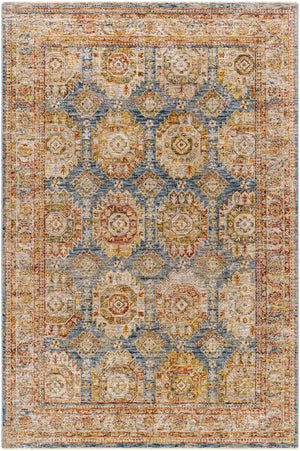 Crescentia Blue & Beige Textured Rug with Fringes