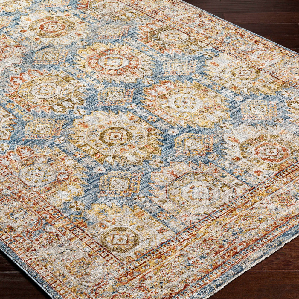 Crescentia Blue & Beige Textured Rug with Fringes