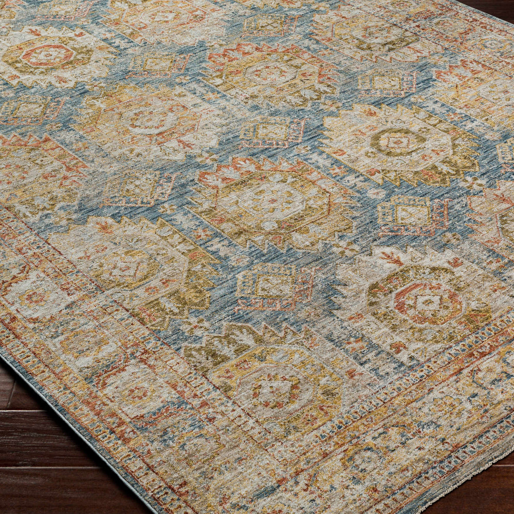 Crescentia Blue & Beige Textured Rug with Fringes