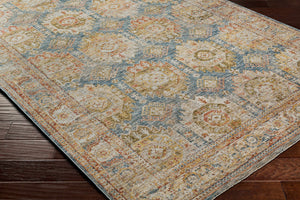 Crescentia Blue & Beige Textured Rug with Fringes