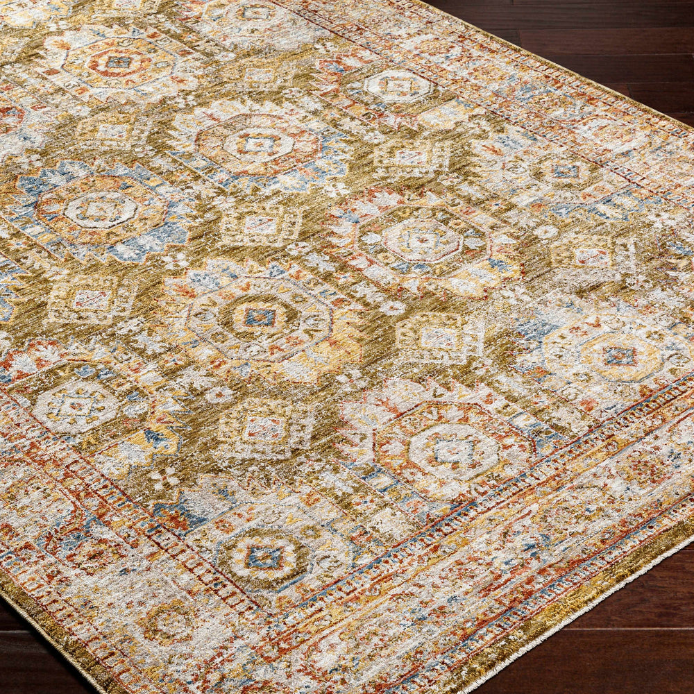Crescentia Green Textured Rug with Fringes
