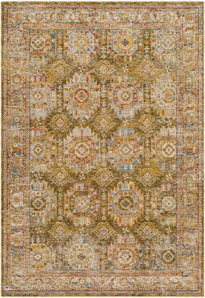 Crescentia Green Textured Rug with Fringes
